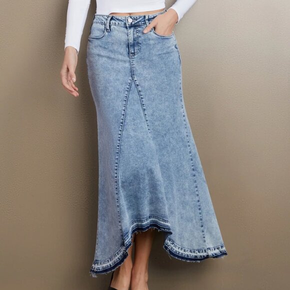 Wash Lab Selma Pieced Denim Maxi Skirt - Picture 4 of 10